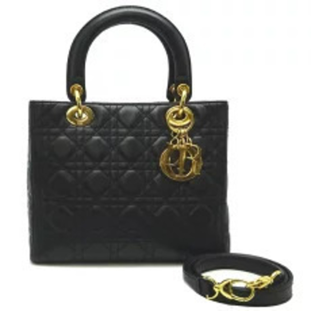 Christian Dior Lady Handbag Lambskin Black